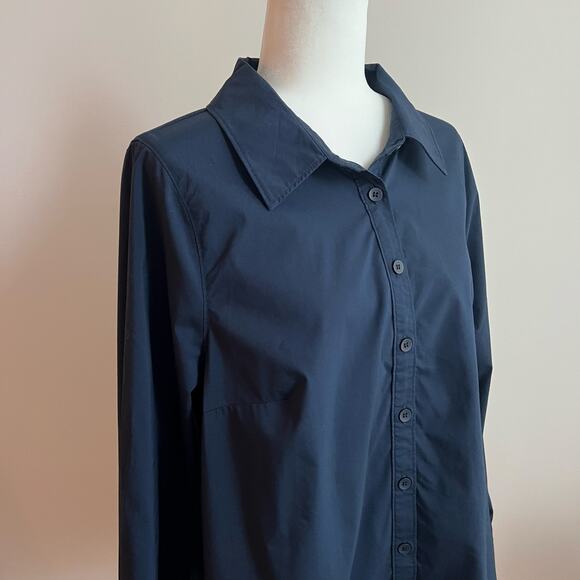Universal Standard Navy Blouse Cotton Canna Button Down Long Sleeve Shirt - Picture 3 of 6